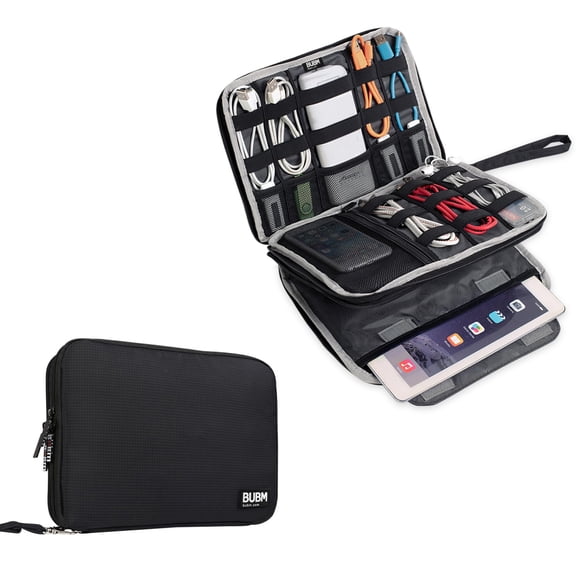 Organizador electrónico BUBM de doble capa para cables, color negro