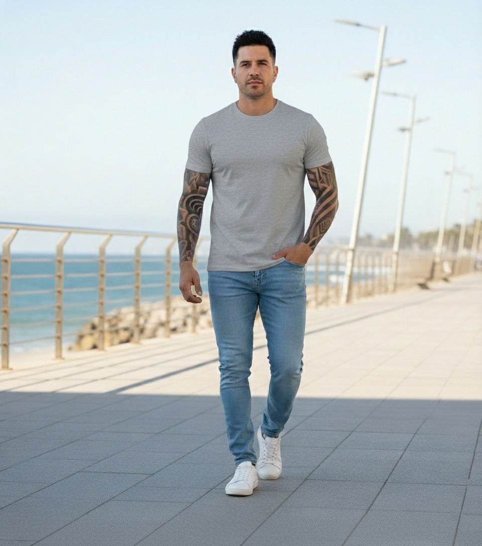 T-World - Polera 100 % Algodón Manga Corta Básica 170 Grs. Gris