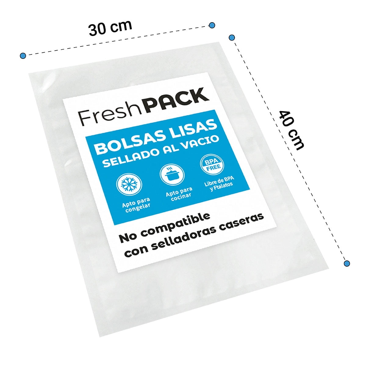 Freshpack - 100 Bolsas Sellado Al Vacio Lisas 30x40 Cm De 70 Micras