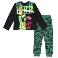 Conjunto Para Niños Minecraft Creeper: Remera De Manga Larga Y Jogger De Polar 7-8 Años