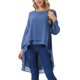 thumbnail image 4 of INSPIRE CHIC Blusas asimétricas de gasa casuales elegantes para mujer con mangas largas de linterna y cuello redondo, parte superior alta y baja M Gris Azul, 4 of 6