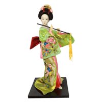 Magideal - Geisha Japonesa De 12 Pulgadas, Muñeca Geisha Asiática, Escultura De Adorno Artesanal, Estatua De Niña, Muñecas Geisha Japonesas Étnicas Para El Hogar Verde Fluorescente