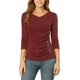 thumbnail image 5 of INSPIRE CHIC Blusa Fruncida con Botones Decorativos en el Cuello en V de Manga 3/4 para Mujer, Top de Punto Sólido para Regreso a Clases, Burdeos 3XL, 5 of 7