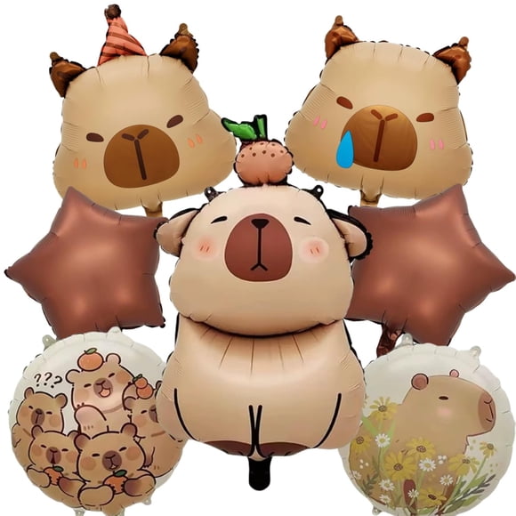 Set de globos de foil de 7 piezas con temática de capibara para cumpleaños