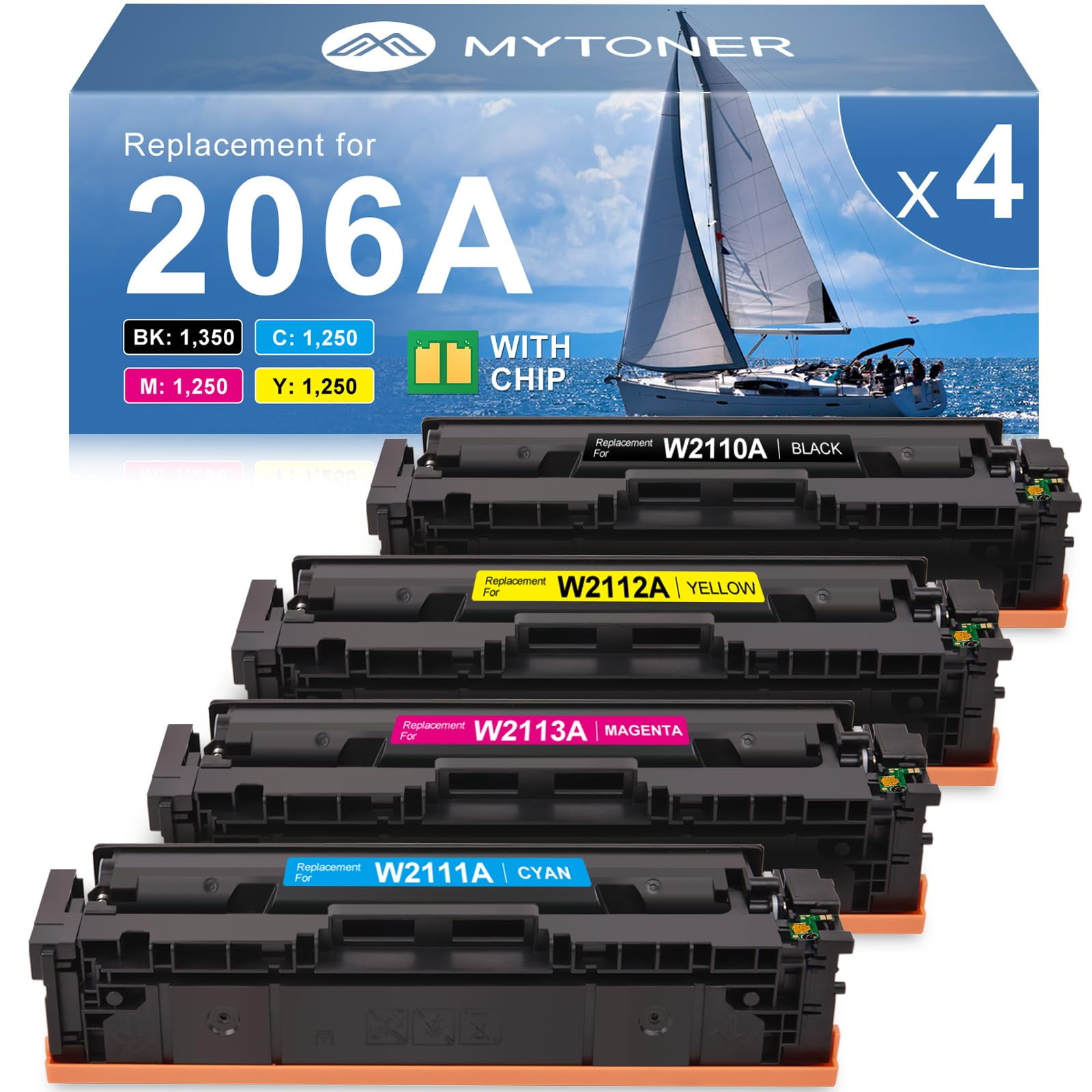 Paquete De 4 Cartuchos De Tóner Mytoner 206a Para Impresora Hp Color Pro