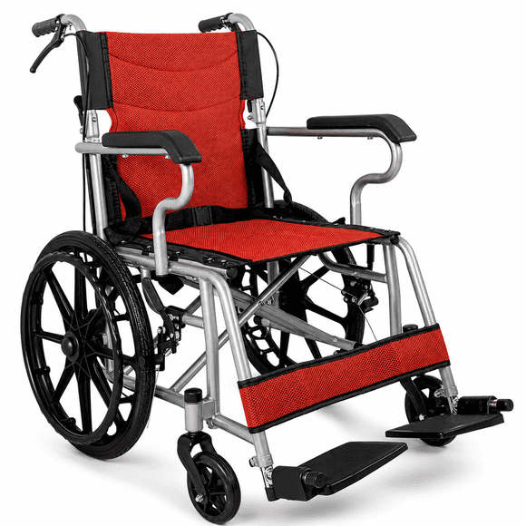 Silla Ruedas Plegable Aluminio Ligera Premium Roja