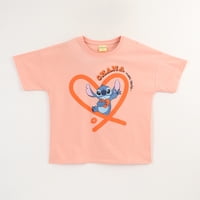 Polera Manga Corta Niña Damasco Stitch Ohana Disney
