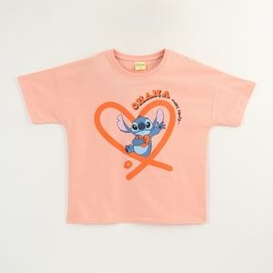 Polera Manga Corta Niña Damasco Stitch Ohana Disney