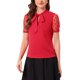 thumbnail image 4 of INSPIRE CHIC Blusa de Mujer para Regreso a Clases con Lazo en el Cuello, Cuello en V, Cuello Alto, Manga Corta de Malla, Talla M, Rojo, 4 of 6