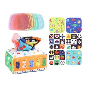 Magideal - Caja De Pañuelos Para Tirar, Juguete Sensorial, Juguete De Aprendizaje Preescolar, Aprendizaje Temprano, Pañuelos Para Tirar Ocupados Para Niños Peque Número