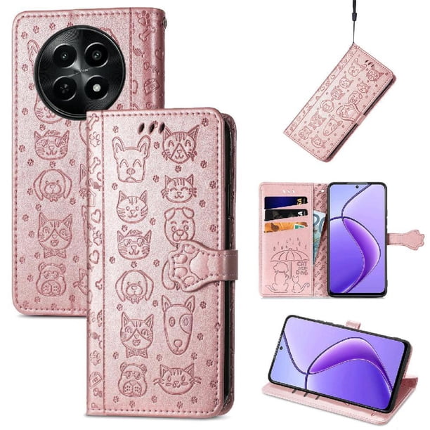 Funda Cartera FOXDOCK para Realme 12 , Flip PU con Relieve de Gatos y Perros, Tarjetero y Soporte