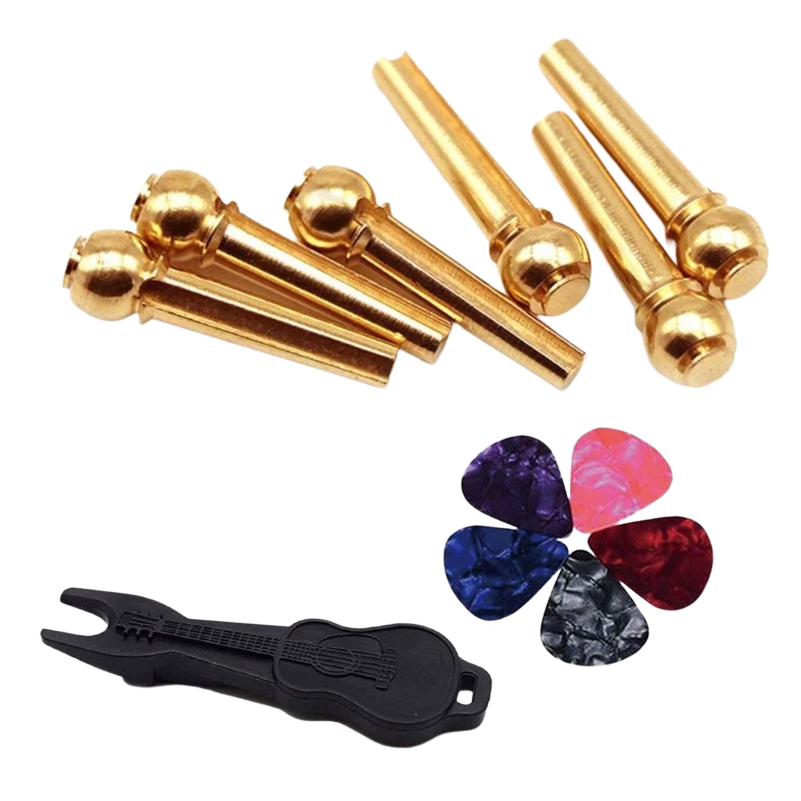 Magideal - 12 Clavijas De Puente Para Guitarra Acústica, 6 Piezas De Repuesto De Latón Puro Con Extractor De Pasador De Puente Para Guitarra Acústica, Fácil De