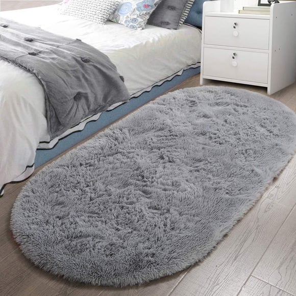 Alfombra LOCHAS Fluffy Grey de 80 cm x 160 cm para mesita de noche de dormitorio