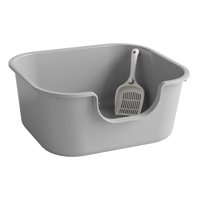 Magideal - Inodoro Para Mascotas Con Parte Superior Abierta, Inodoro Para Gatos Con Lado Alto, Productos Para Gatos, Urinario Portátil, Inodoro Para Gatos Semice Gris