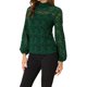 thumbnail image 4 of INSPIRE CHIC Blusa de Encaje Floral para Mujer con Cuello Alto, Mangas Largas Abullonadas y Transparente M Verde Oscuro, 4 of 5