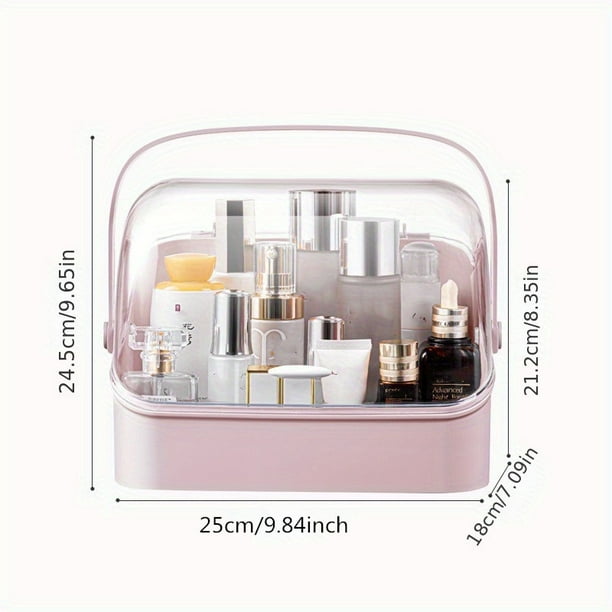 1pc Waterproof Makeup Organizer with Dustproof Cover and Portable Handle - Perfect for Bathroom, Bedroom, and Dresser - Keep Your Cosmetics Safe and Organized
