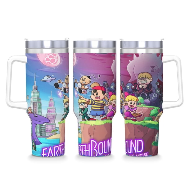 Earthbound: La Película Vaso aislado de acero inoxidable con asa, diseño temático, regalo para familia, amigos y fans; incluye pajita y encaja en el portavasos estándar, 40 oz