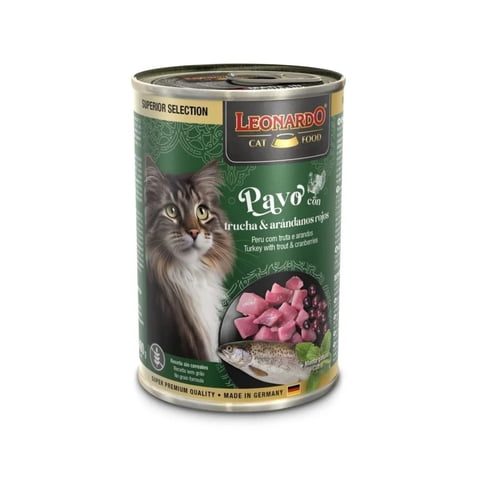 Lata Leonardo Gatos Pavo, Trucha Y Arándanos 400 Grs. X6 Un.