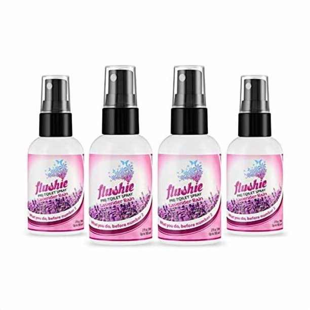 Spray para antes del baño Flushie Travel, tamaño 60 ml, paquete de 4 unidades, color lavanda