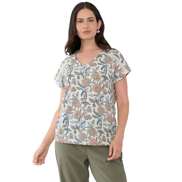 Polera Mujer Macramé Hombros Print Ecru Corona
