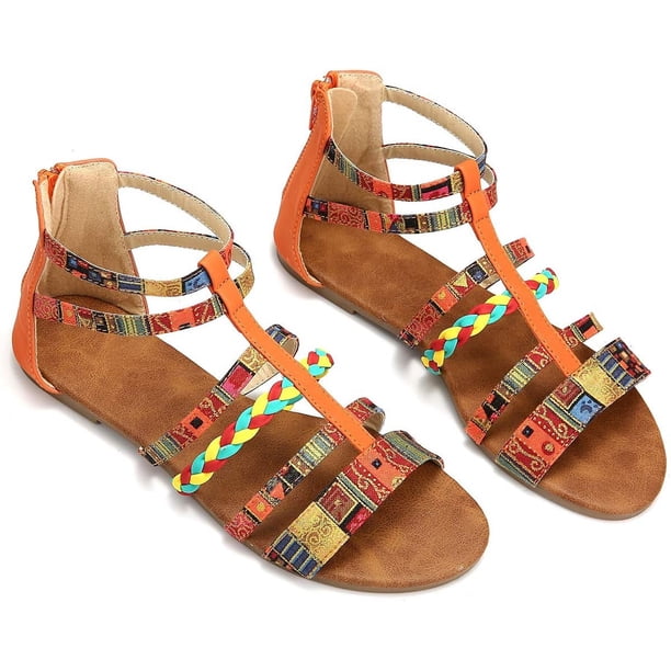 Sandalias Planas Para Mujer, Sandalias De Verano, Sandalias De Gladiador, Sandalias De Vestir, Pantuflas De Tobillo, Tiras Tejidas, Chanclas, Zapatos De Playa Bohemios