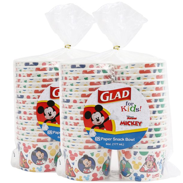 Cuencos de papel para aperitivos Glad para niños Disney Mickey Mouse, 180 ml, 32 unidades