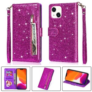 Foxdock - Funda Para Elegante Funda Iphone 14 Glitter Con Cremallera-Ideal Para El Uso Diario