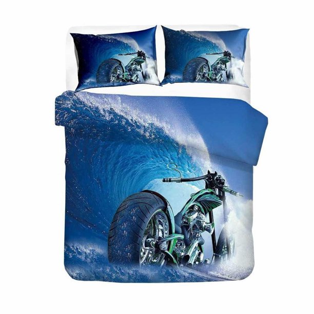 Indian Motorcycle Show Green Quilt Duvet Cover Set Bedroom Decor3-Piece Bedding Set