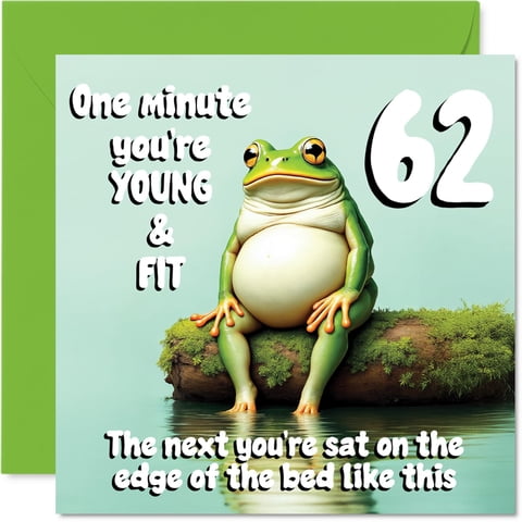 Tarjeta De Felicitación Stuff4 Para 62 Cumpleaños, Diseño De Rana Joven Y En Forma