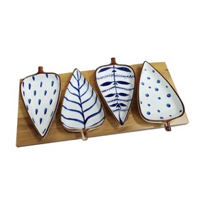 Magideal - Platos Japoneses De Hoja De 4 Uds., Vajilla De Cerámica Pintada A Mano Con Esmalte Para Aperitivos, Aperitivos, Ensaladas, Salsas, Platos Fríos