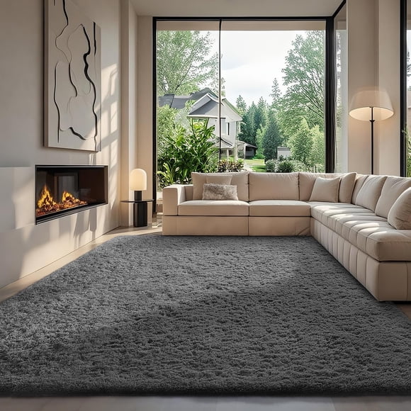 Alfombra Ophanie 178 × 254 cm Gris Peluche Antideslizante y Suave