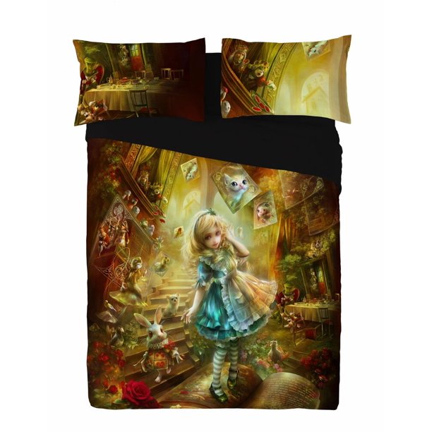 Alice in Wonderland - Down Duvet Cover Bed Linen Set - s Available3-Piece Bedding Set (1 Duvet Cover + 2 Pillow Shams)