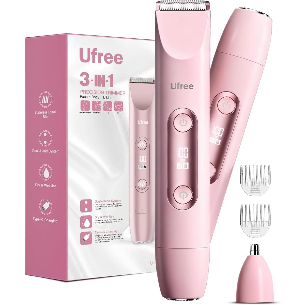 Depiladora Ufree Eléctrica 3 En 1 Cabezal Doble Impermeable Led