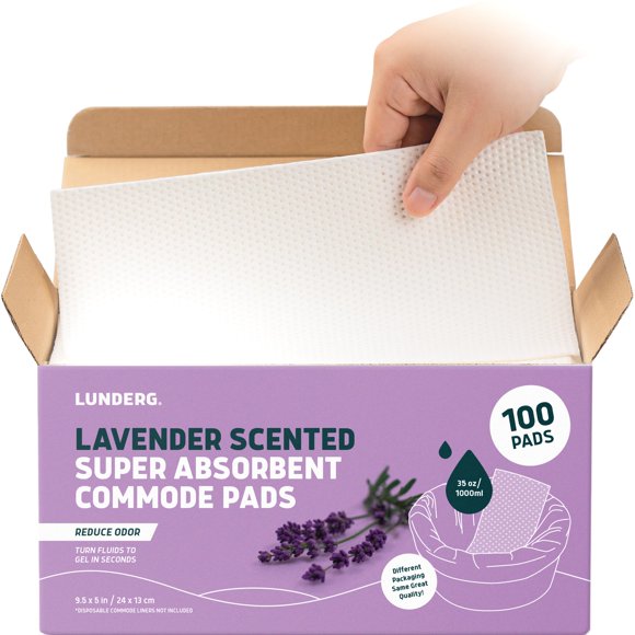 Commode Pads Lunderg, con aroma a lavanda, superabsorbentes, 100 unidades