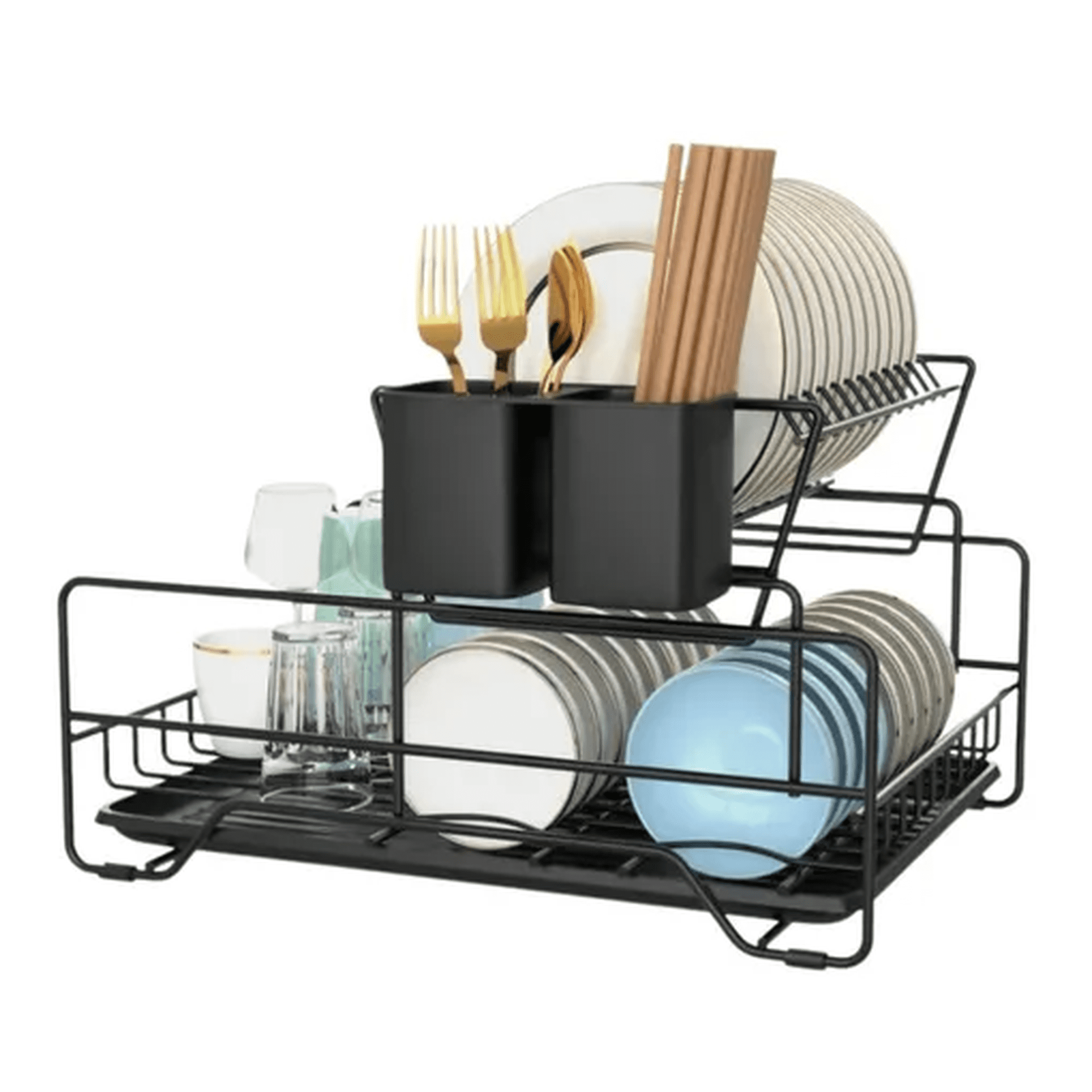 Genérico - Secaplatos 2 Niveles Bandeja Removible Color Negro