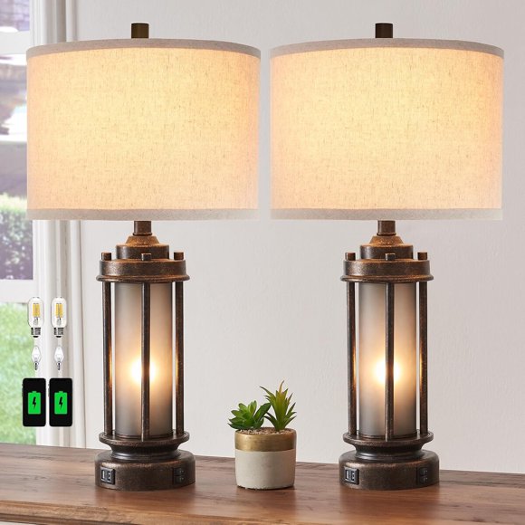 Lámparas de mesa AIEAMPDO 25H, 2 unidades, con doble luz y puertos USB