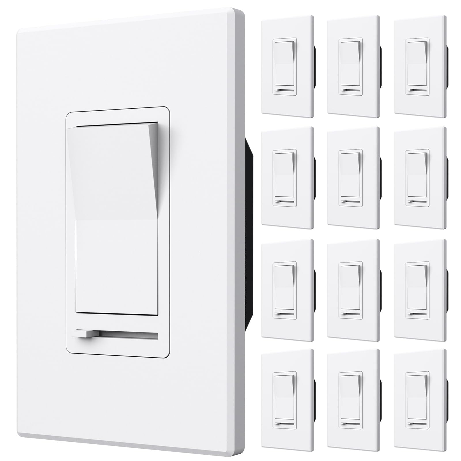 Interruptor Regulador De Luz Amico, Paquete De 12 Unidades, Unipolar Y 3 Vías, Color Blanco
