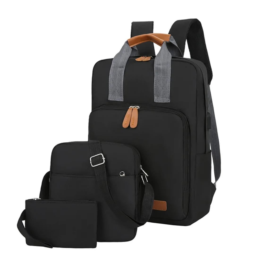 Set De Mochila 3 En 1 Negra (mochila, Bandolera Y Estuche)
