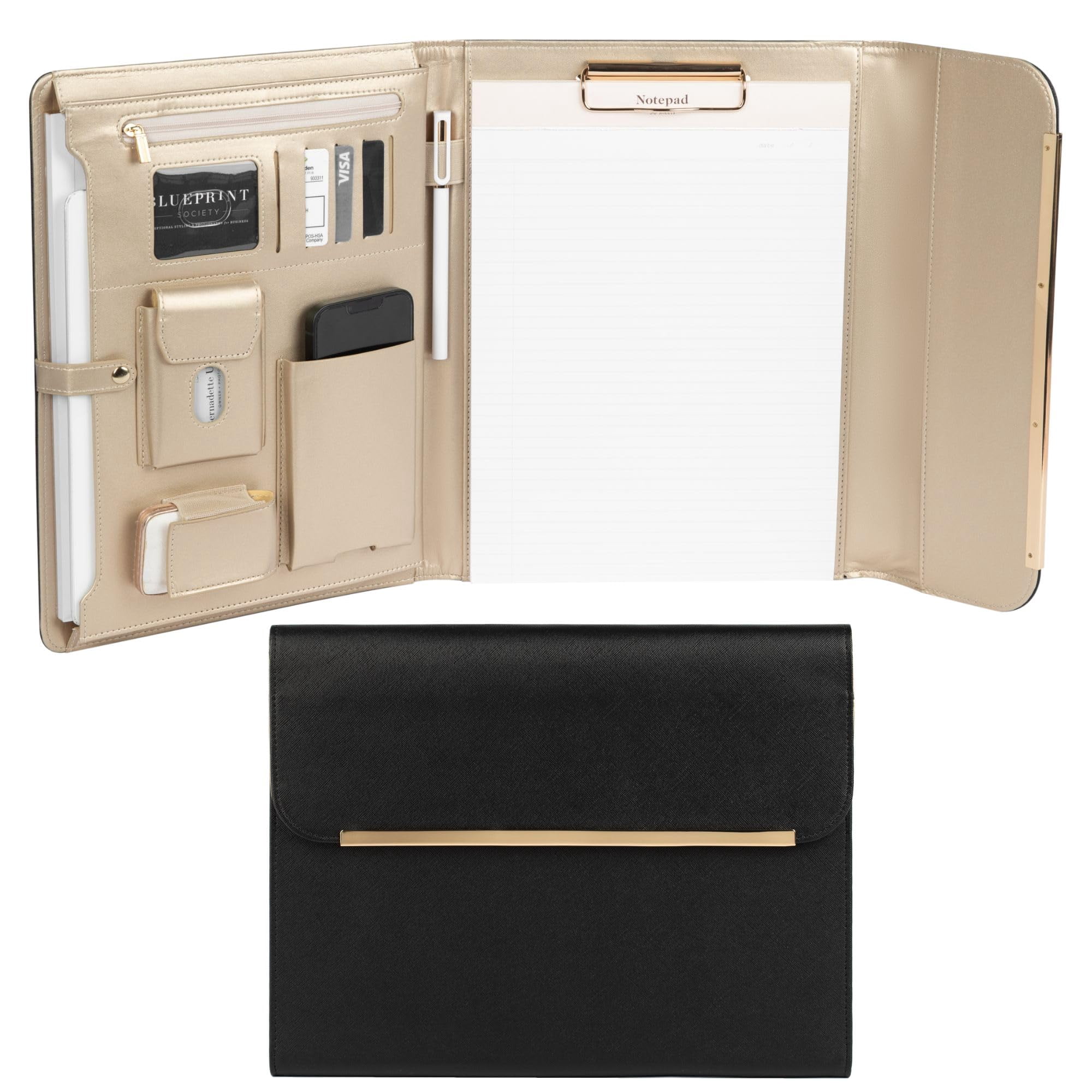 Portfolio Binder Blu Monaco De Piel Vegana Negra Para Mujer