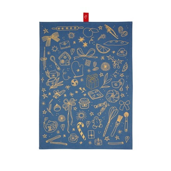 Pano de cocina en un suave azul con disenos navidenos 100% algodon - Make A Wish