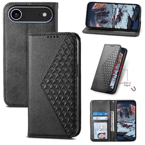 Funda Flip FOXDOCK para iPhone 17 Air , Estilo Billetera con Diseño Rombo, Correa de Mano y Soporte, Uso Diario