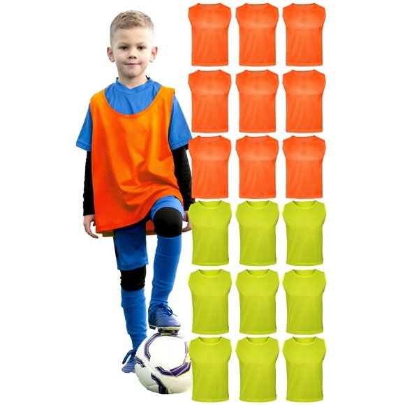 Chalecos de Scrimmage ATHLOVA Youth – Pack de 18 en Neón Amarillo/Naranja