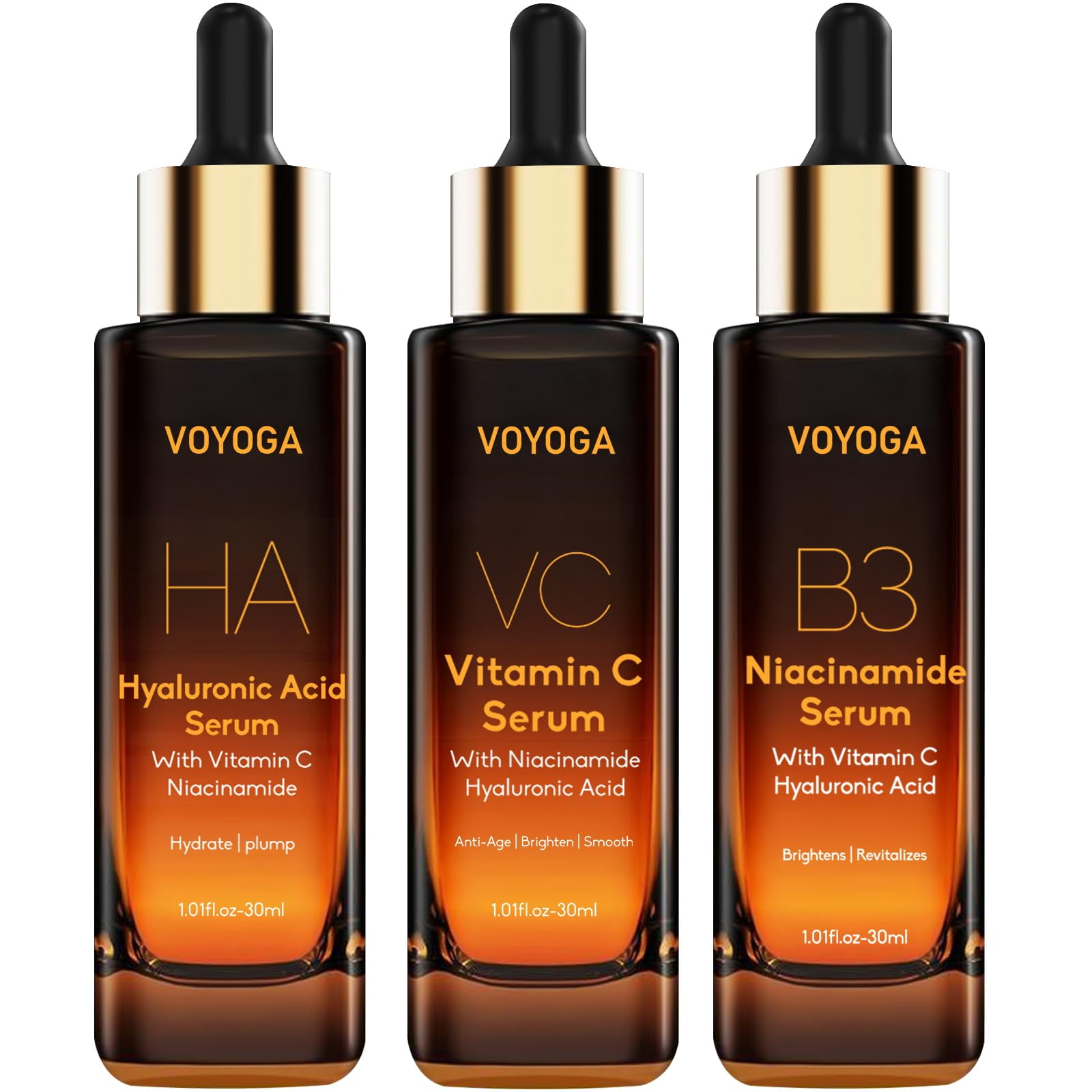 Set De Sérum Facial Voyoga Con Ácido Hialurónico, Vitamina C Y Niacinamida