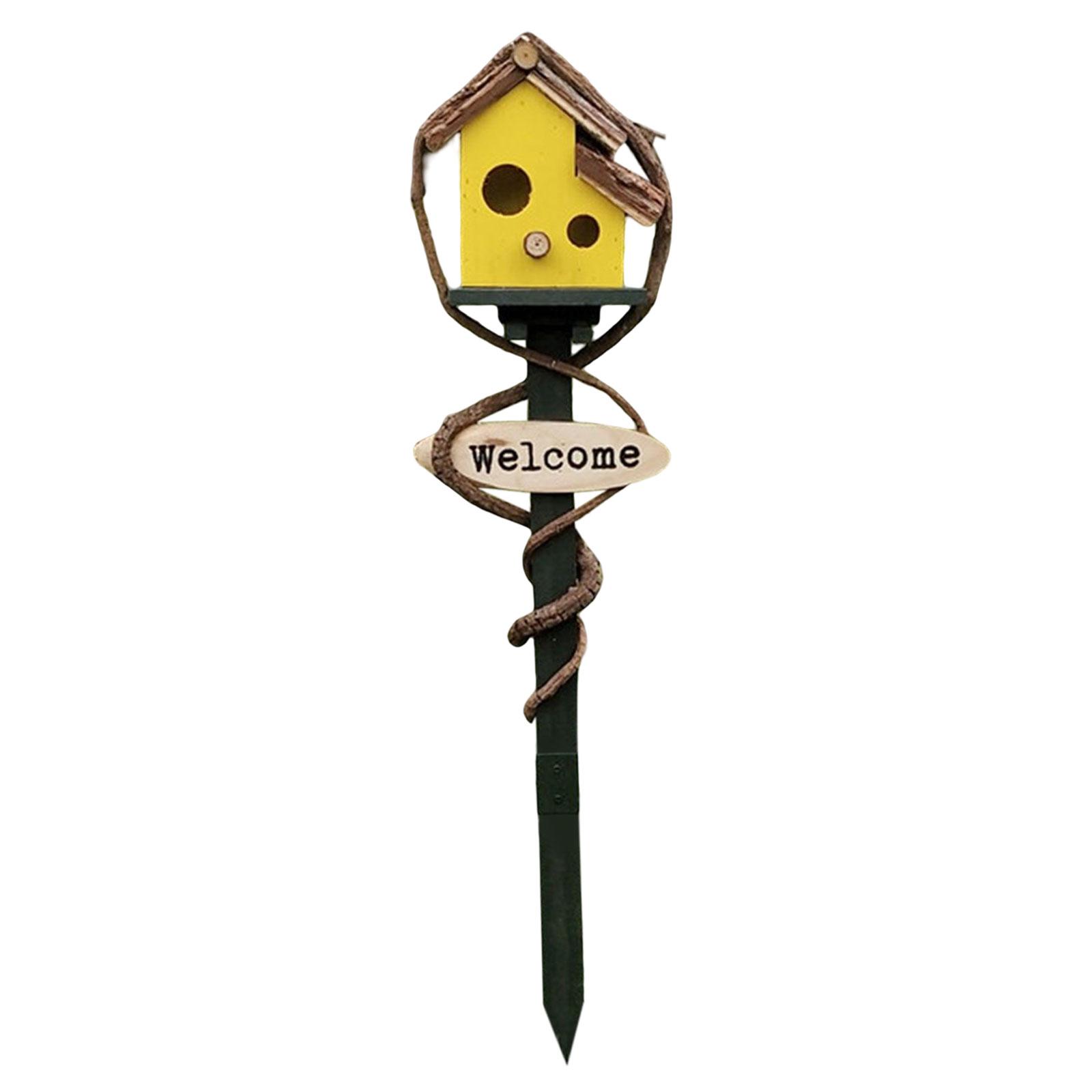 Ioensy - Bird House Stakes Pintado A Mano Estilo Farmhouse Resistente A La Intemperie Para Yard Patio Amarillo