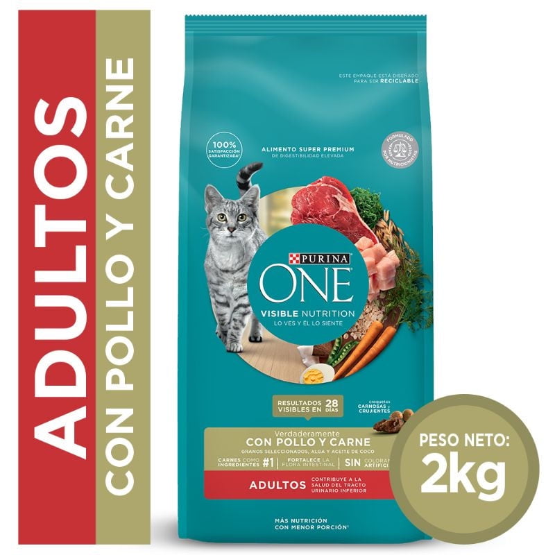 Alimento Seco Gato Adulto Sabor Pollo Y Carne Bolsa 2 Kg Purina One