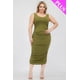 thumbnail image 1 of Saronite Vestido Midi Ajustado sin Mangas, Elástico, Fruncido y con Escote Cuadrado, Color Rama de Olivo (Talla Grande para Mujer), 1 of 5