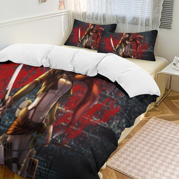 Attack On Titan Quilt Set Thicken Soft 3 Pieces Bedding Set All Season Duvet Cove with 2 Pillowcases for Adult Women Girls Teens Home Room Decor