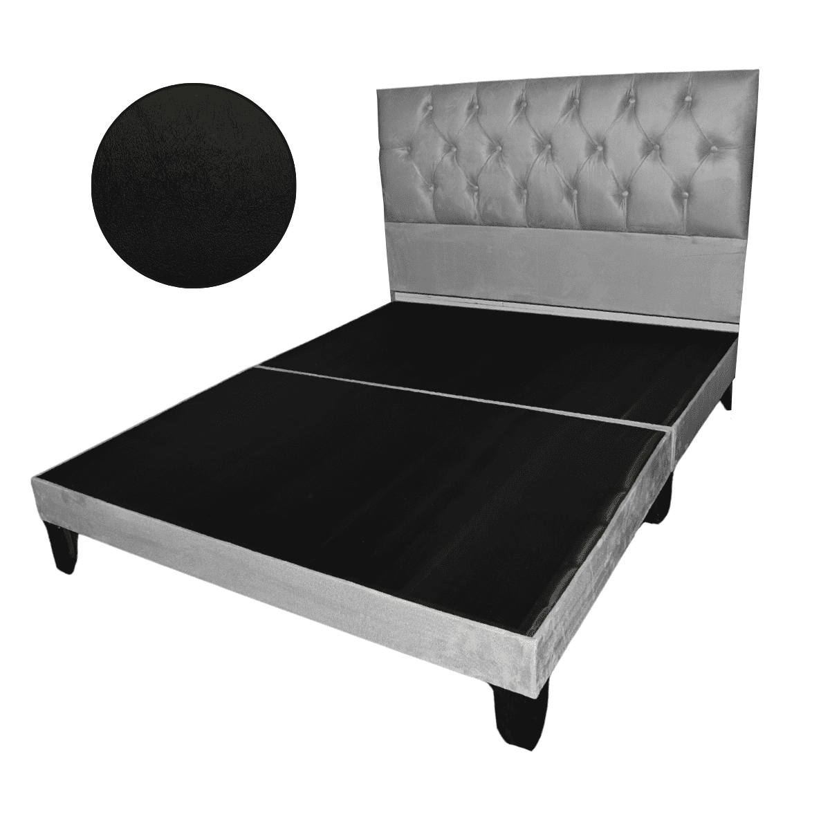 Mueblart - Base De Cama Con Respaldo A Piso 2 Plazas Negro Eco Cuero