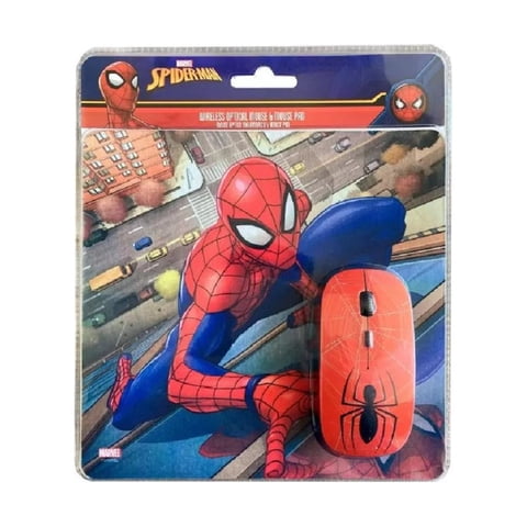 Disney - Kit Mouse Inalambrico Usb 3B Rojo Y Mousepad Spider Man