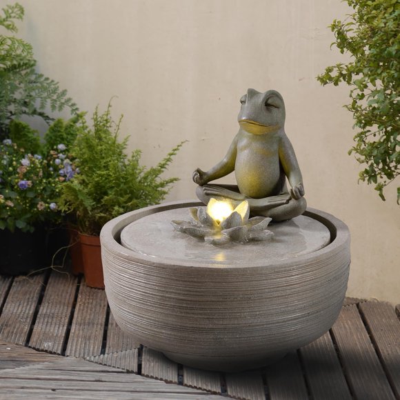 Fuente Hi-Line Rana Meditativa de Regalo con Agua y LED de 38 cm